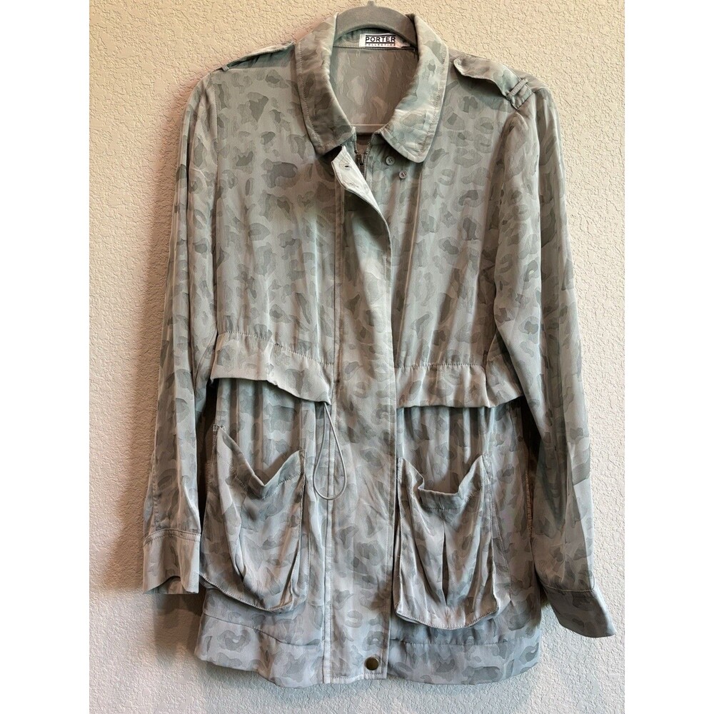The Porter Collective Gray Animal Print Lightweight Chiffon Jacket Womens Small